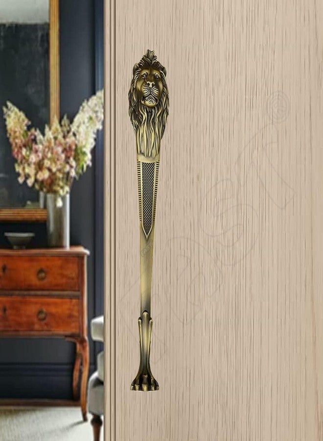 فاست مقبض باب رئيسي عتيق من النحاس الأصفر على شكل أسد من شركة فاست، مناسب للأبواب الخشبية والزجاجية | الطول الإجمالي 385 مم والمسافة بين فتحتي الباب 250 مم - Image 3